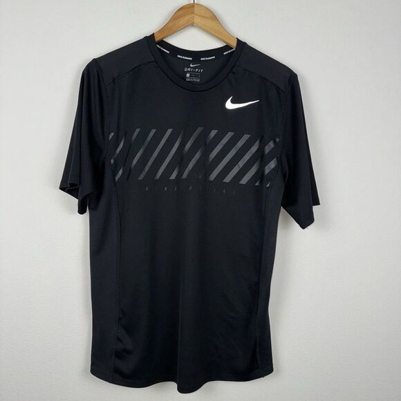 Nike Dri-fit Short Sleeve Running Shirt Men’s Size Large Black Lightweigt - Picture 6 of 7